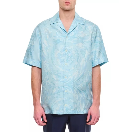 Versace Informal Shirt Barocco Print Silk Twill Fabric Blue 