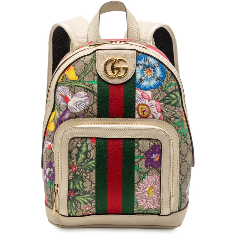 Gucci Rucksack Small GG Supreme Flora Ophidia Backpack braun