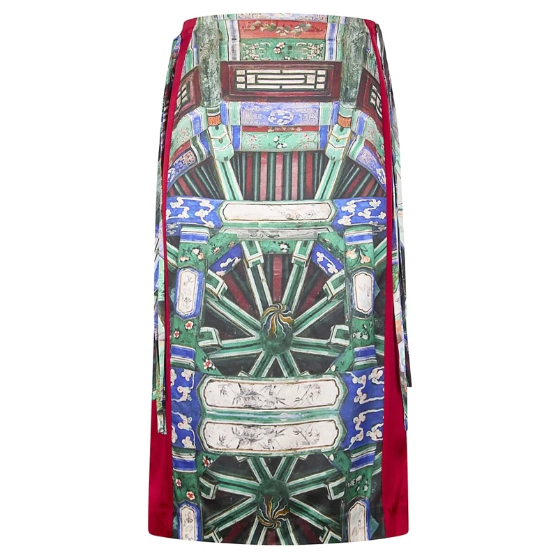 Hui Midirok Flowing Midi Skirt With Delicate Vintage Print And Grey