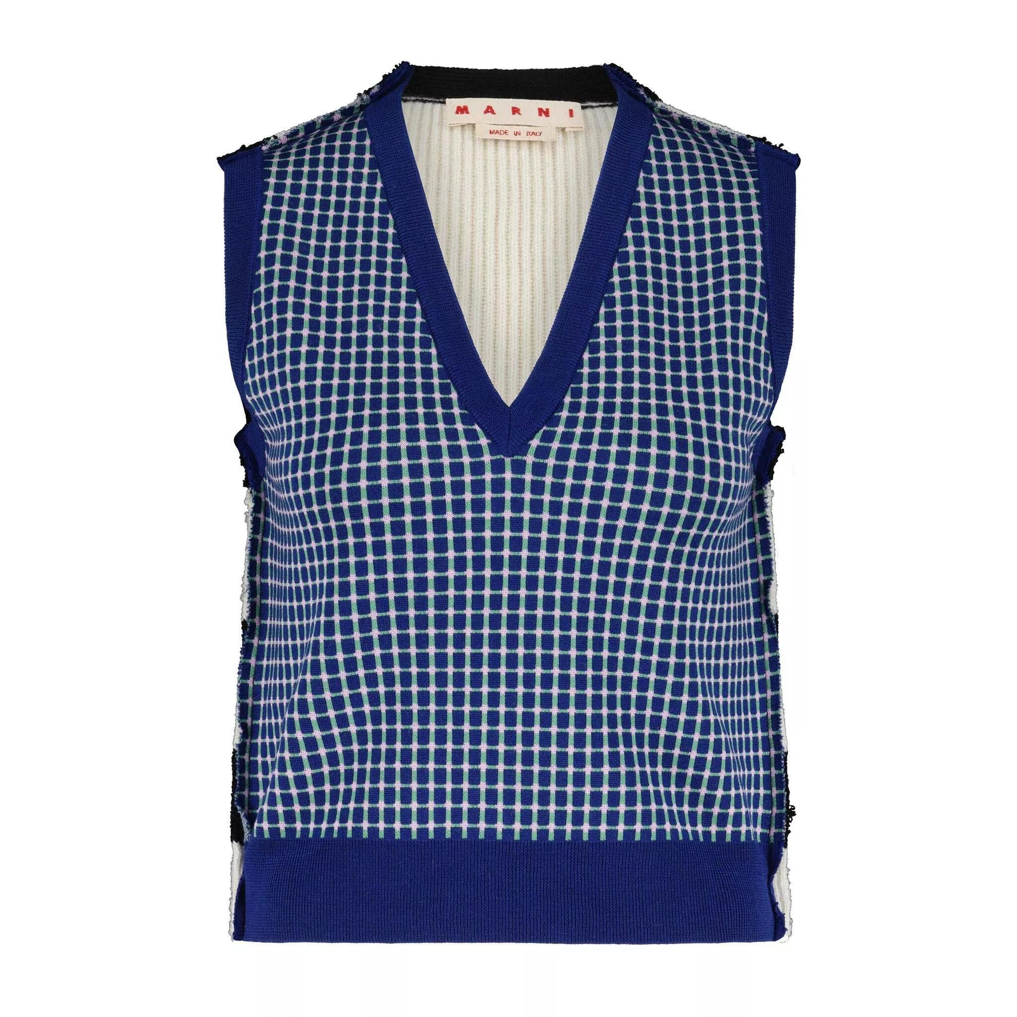 Thumbnail - Marni - Karierter V-Neck Pullunder 47701905965402 - Größe 40 - dark blue