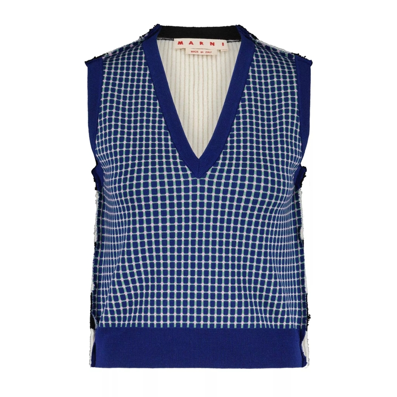 Marni  Karierter V-Neck Pullunder 47701905965402 Blau