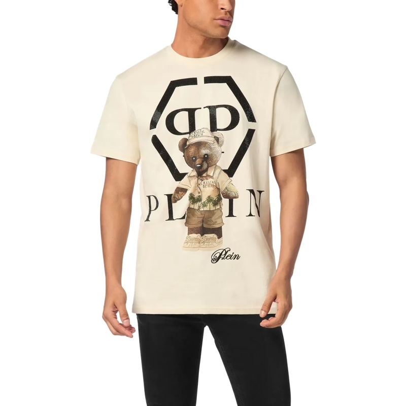 Philipp Plein T-Shirt T-Shirt Rundhalsausschnitt Ls Teddy Mit Schmuckste beige(Image 3)