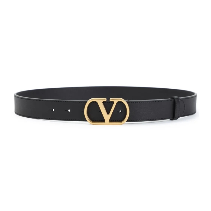 Valentino Garavani Riem Refined Black Leather Belt Black