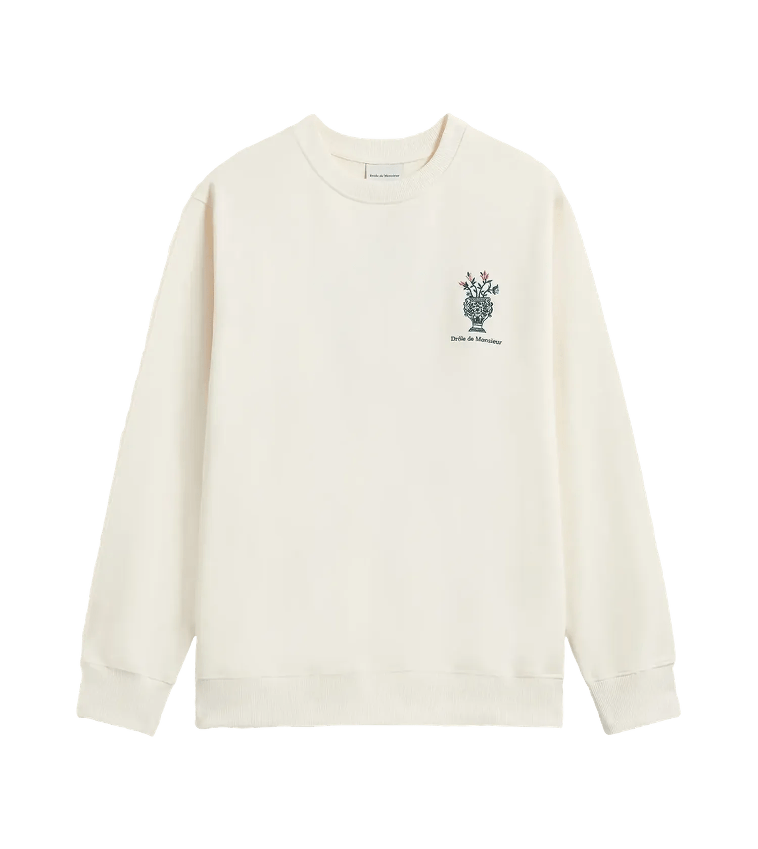 Drôle De Monsieur - Sweatshirt mit Vasenstickerei - Größe L - creme