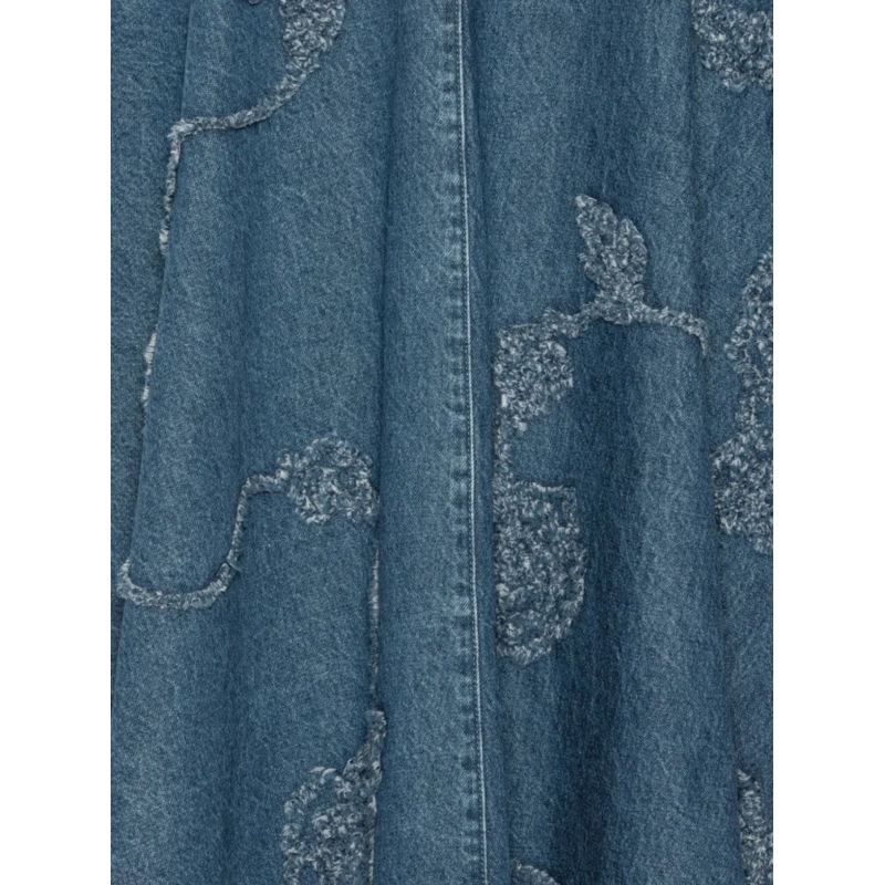 Rotate Maxirock Flared Blue Midi Skirt With Intricate Floral Embro Blue(Image 6)