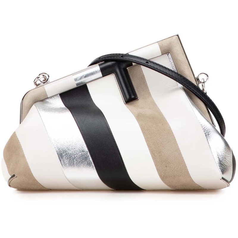 Fendi Schultertasche Small Fendi First Leather and Suede Striped Crossb braun