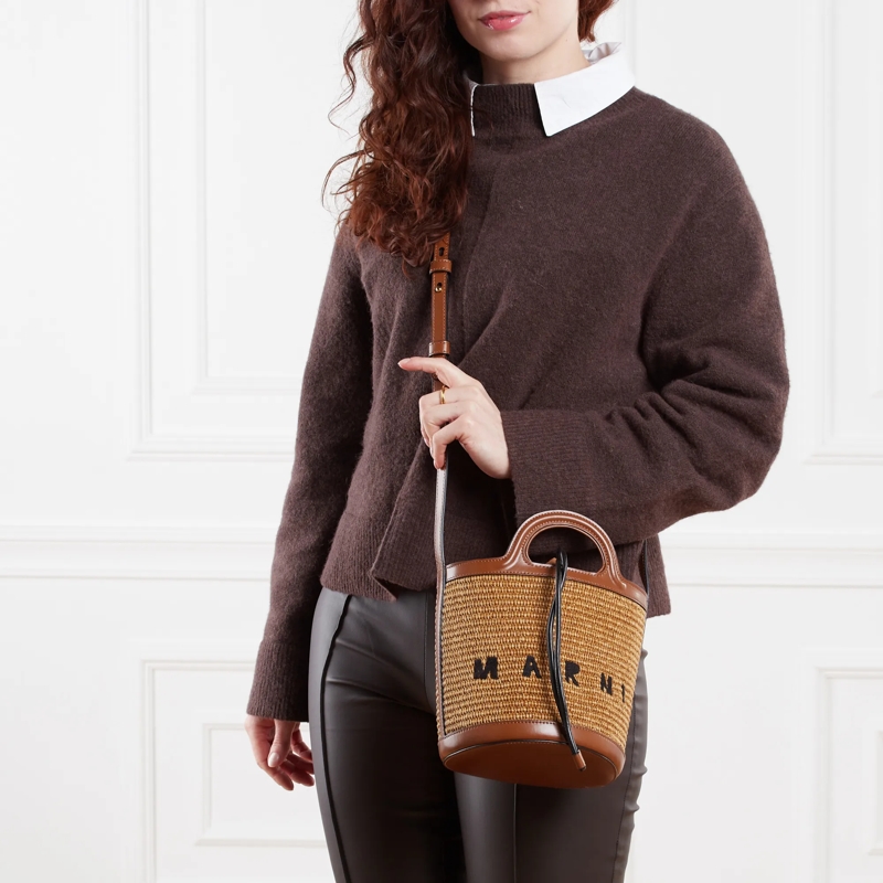 Marni Bucket Bag Brown Cotton Blend And Leather Handbag Brown(Image 4)