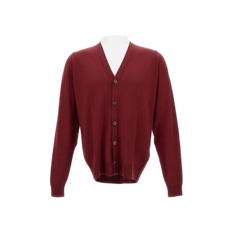 John Smedley Vest V-Neck Bordeaux Cardigan In Extra-Fine Merino Wool Burgundy