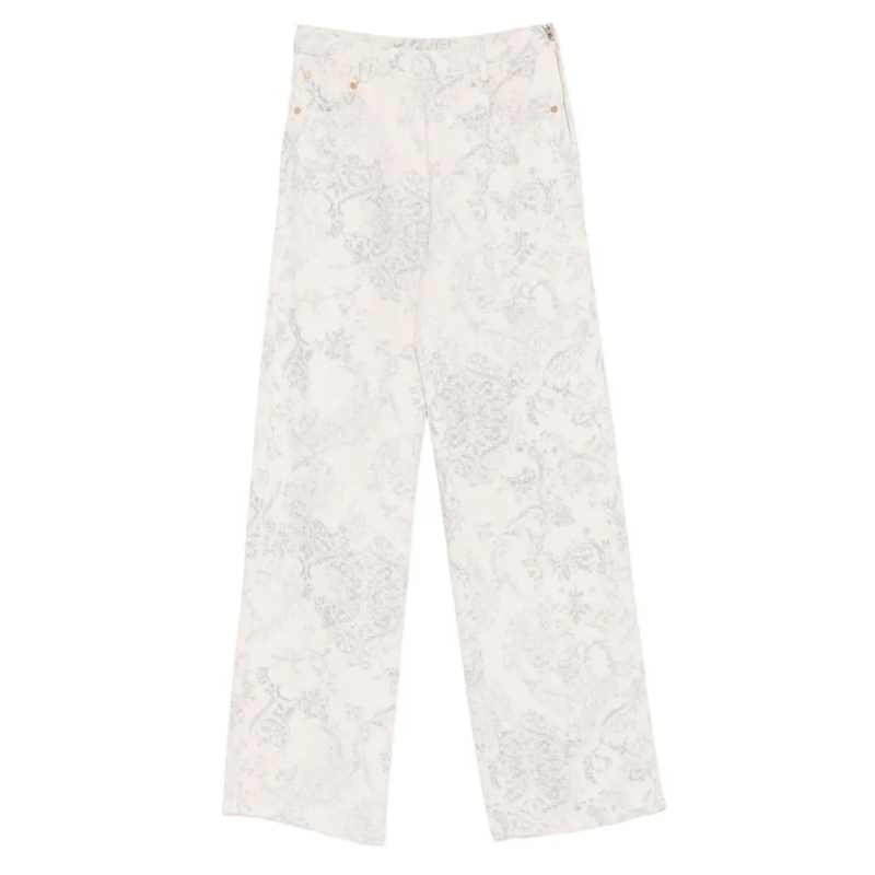 Forte Forte  Wide-Leg Floral Pattern Pants With High Waist And  White