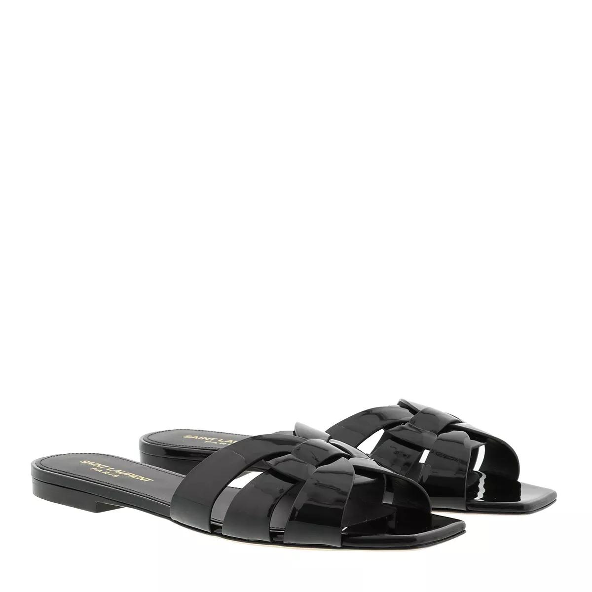 Nu Pieds Slide Sandals Shiny Leather Black Slide