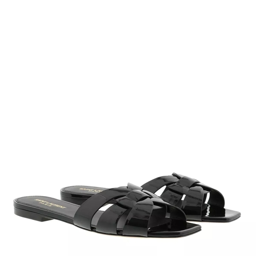 Saint Laurent Nu Pieds Slide Sandals Shiny Leather Black Slide