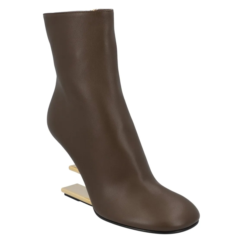 Fendi Bottes Heeled Ankle Boots With Gold-Colored Diagonal Heel Brown