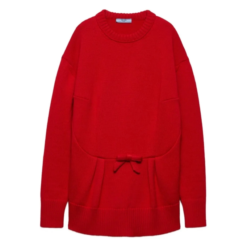 Prada Trui Red Knit Sweater With Bow Detail Red