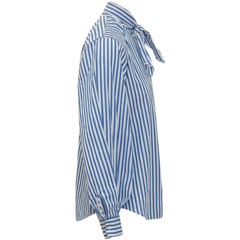 Ralph Lauren Bluse Camicia a Righe con Fiocco al Collo blau(Image 3)