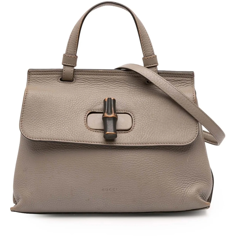 Gucci Schultertasche Small Leather Bamboo Daily Satchel braun