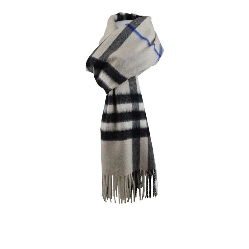 Burberry Écharpe légère Plaid Cashmere Scarf With Fringed Ends Grey