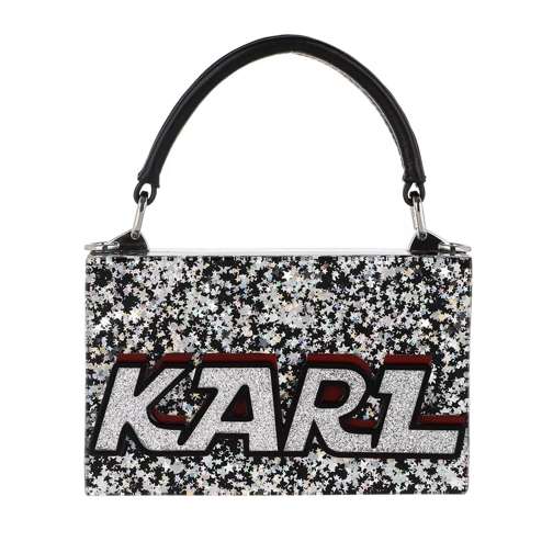 Karl Lagerfeld Logo Glitter Minaudiere Stars Silver Crossbody Bag