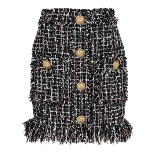 Balmain Mini-Röcke Fringed Tweed Short Skirt Black