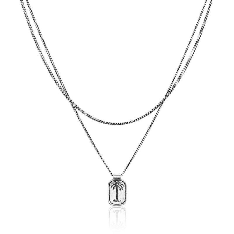 Haze & Glory Mittellange Halskette Halskette Layer Plättchen - Coconut Society Palme  silber