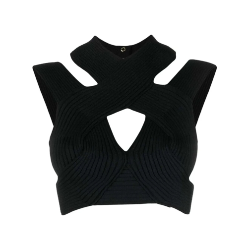 Balmain Top Cut-Out Ribbed Cropped Top Black