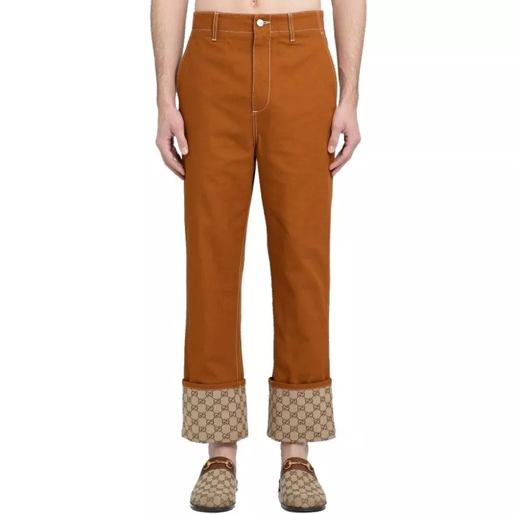 Gucci Gg Cotton Pants Brown Broeken
