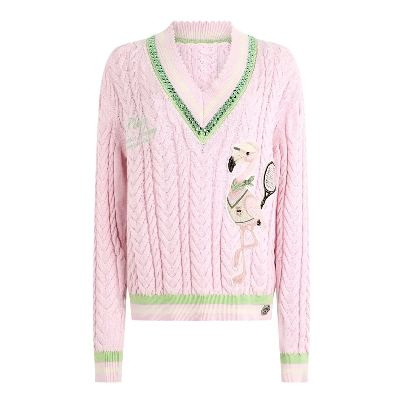Philipp Plein Strickjacke V-Neck Pullover Tennis Club rose