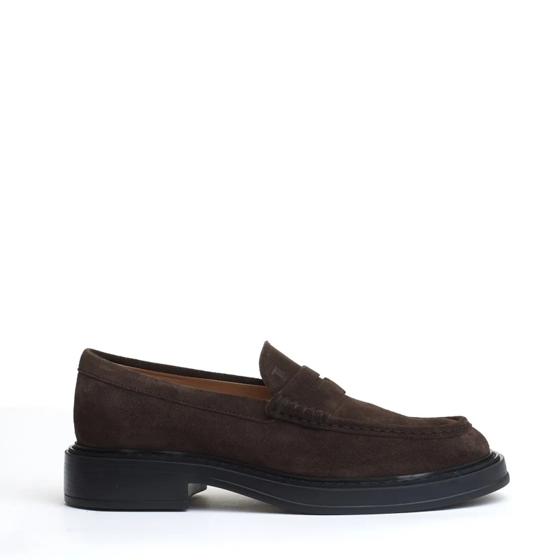 Tod's Loafer Bottom Moccasin Brown Suede Black