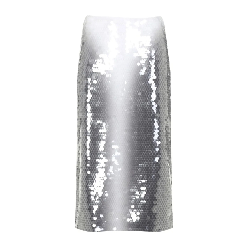 Sportmax Midirok Form-Fitting Grey Midi Skirt With Shimmering Sequi Metallic