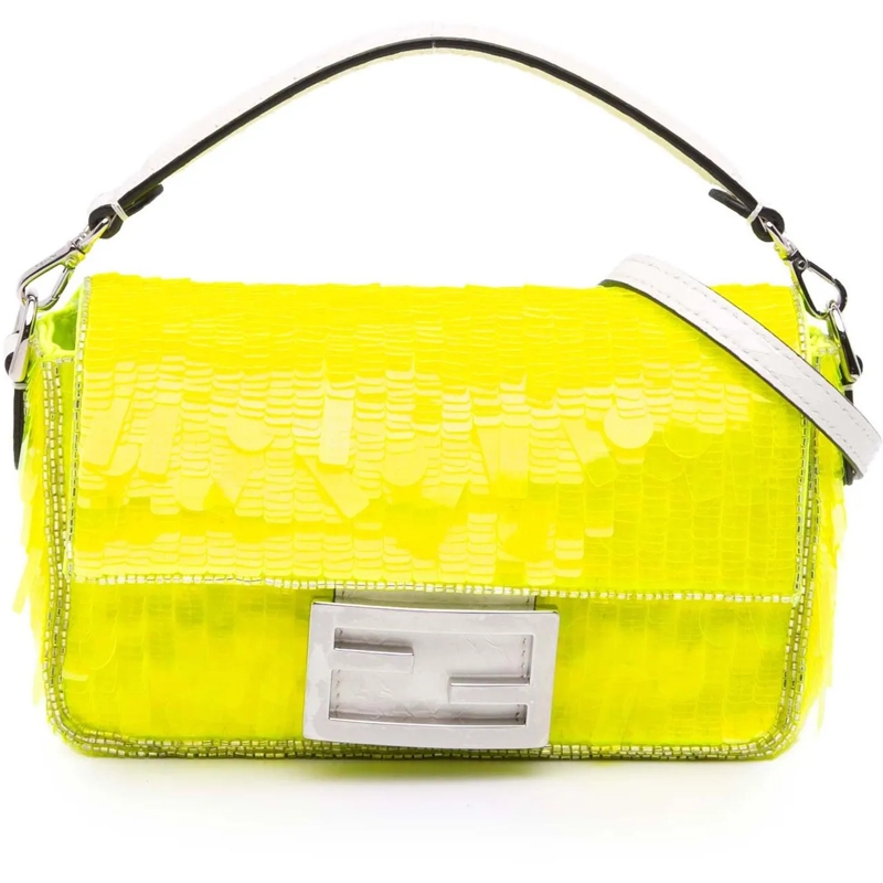 Fendi Schultertasche Mini Transparent Paillettes Elaphe Baguette Satche gelb