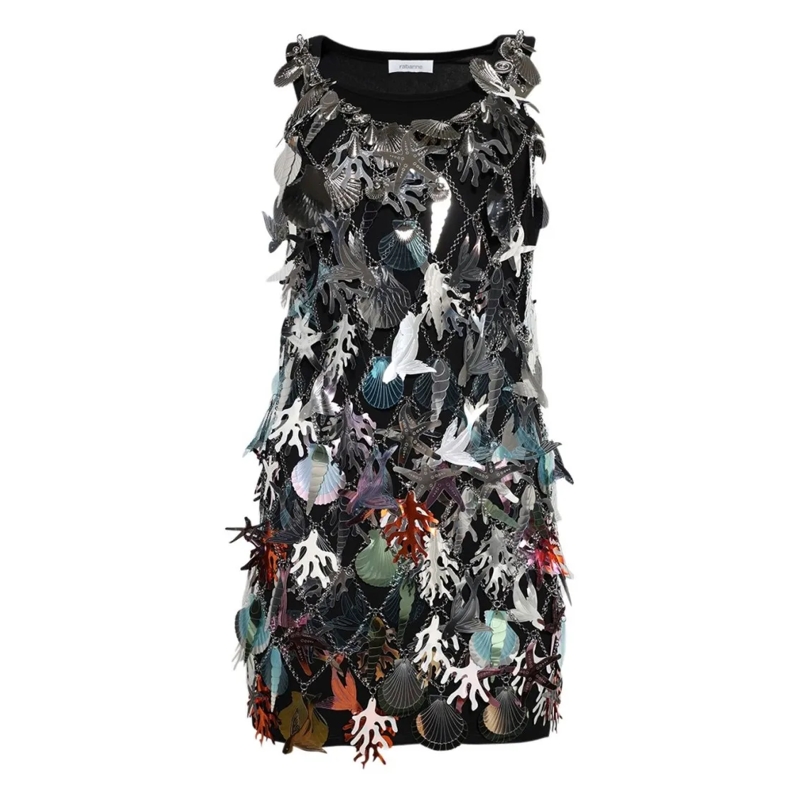 Paco Rabanne Mini-robe Mini Dress With Metallic Sea Shell Charms Grey