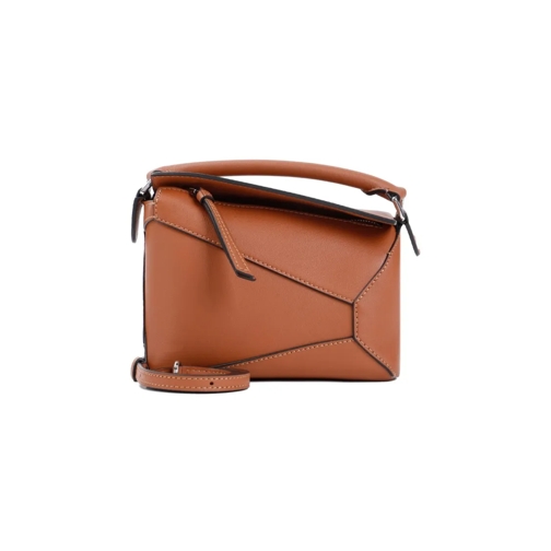 Loewe Tan Puzzle Edge Leather Mini Bag Brown Axelremsväska