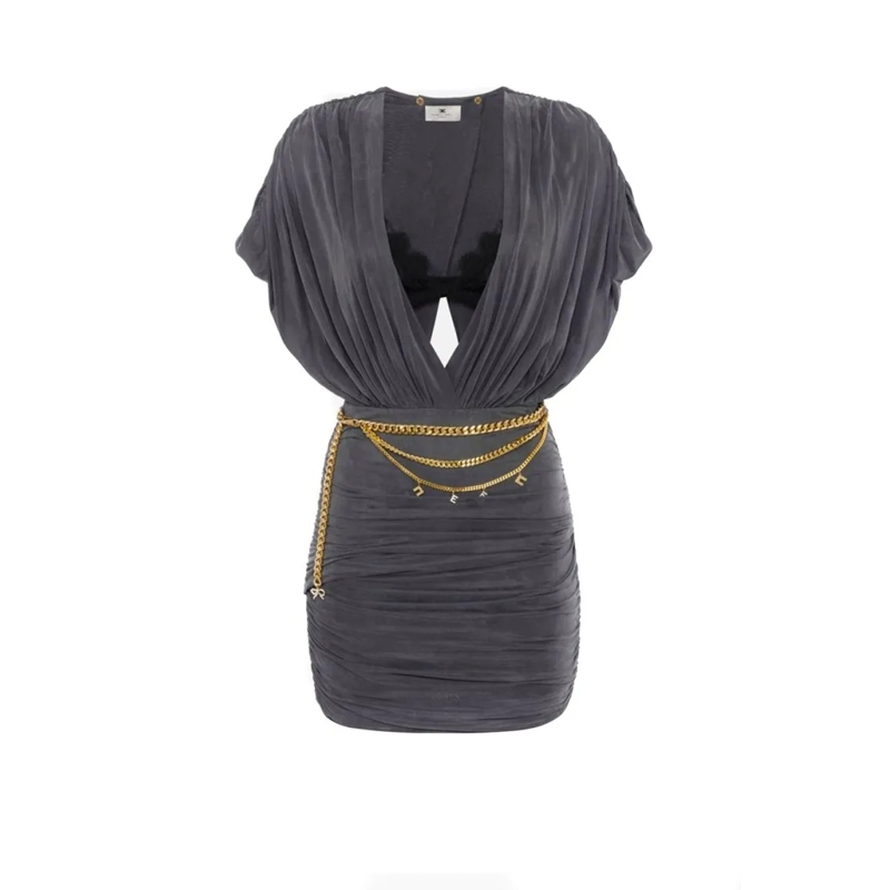 Elisabetta Franchi Mini-robe Mini Dress With Deep V-Neckline Grey