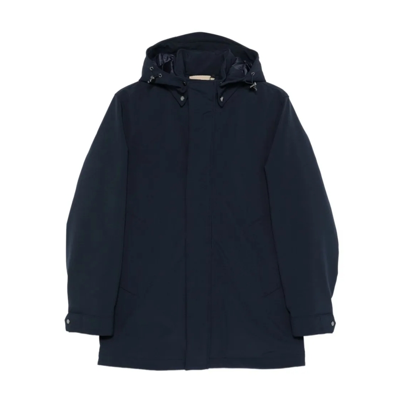 Woolrich  Navy Blue Hooded Jacket With Concealed Fastening Blue