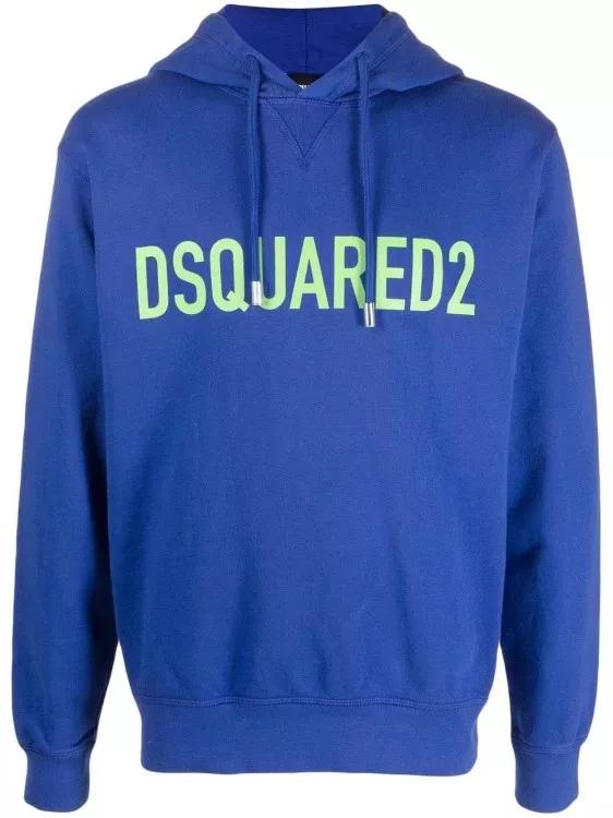 Dsquared2 - Logo-Print Blue Cotton Hoodie - Größe L - blue