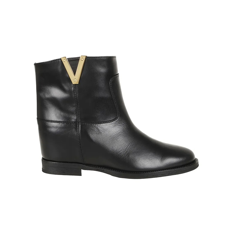 Via Roma 15 Bottes Calfskin Ankle Boot With Decorative Gold-Tone Plaq Black