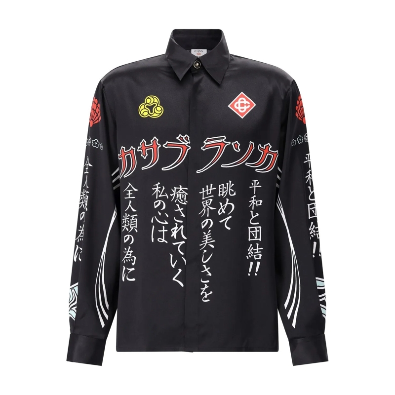 Casablanca Overhemd Seidenhemd mit Print Schwarz