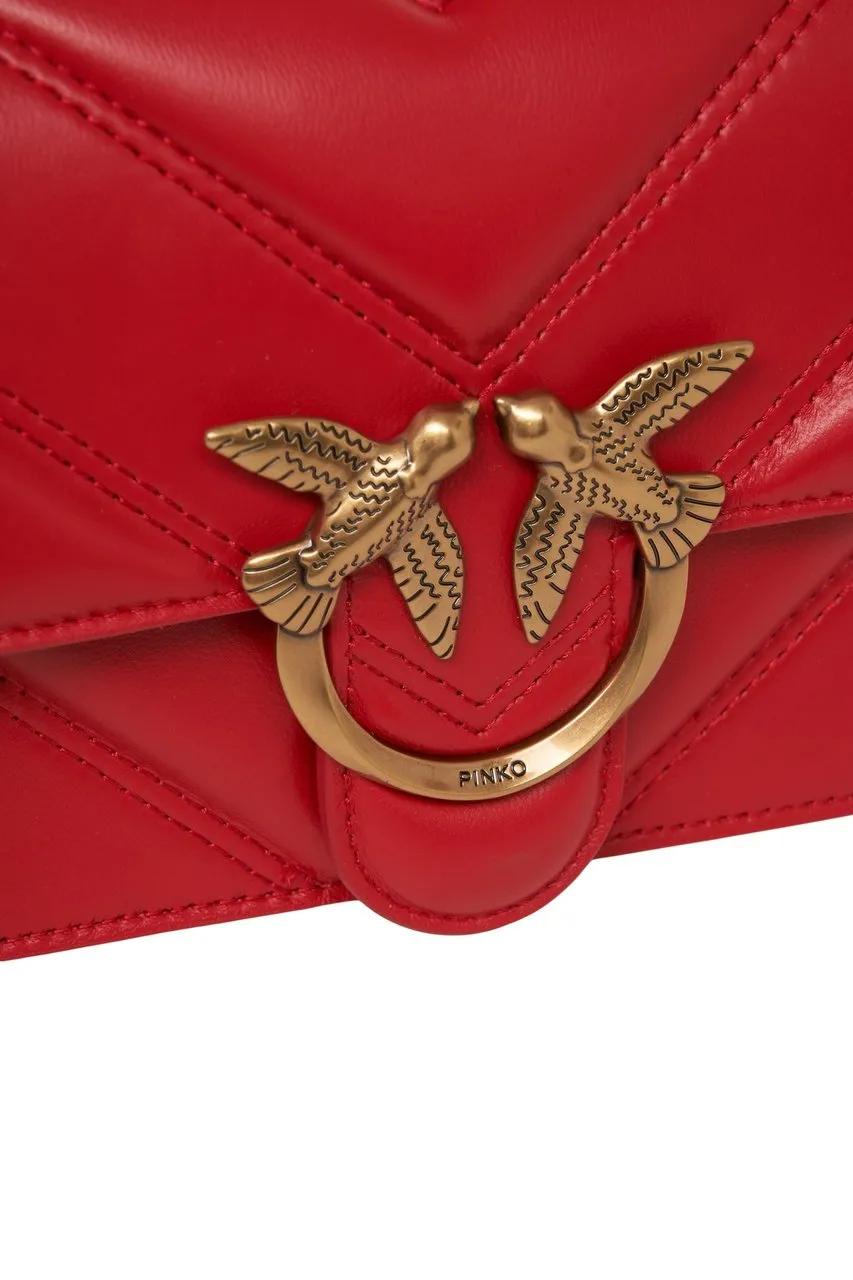 pinko Hobo bags Quilted Red Leather Mini Love Shoulder Bag in rood