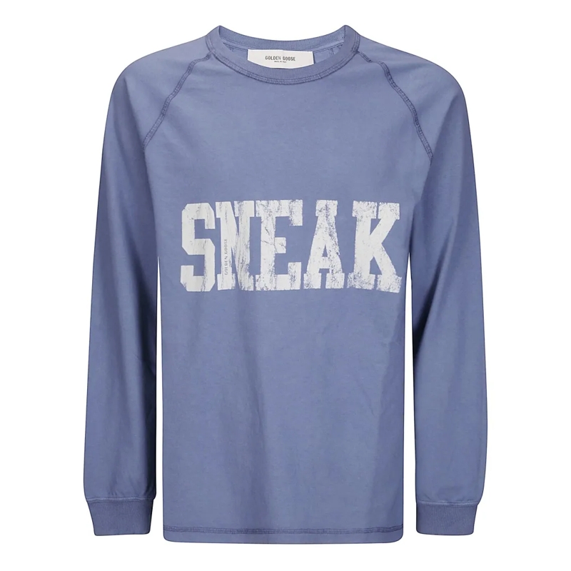 Golden Goose Haut à manches longues Journey Printed Raglan Sleeve Crew Neck T-Shirt Blue