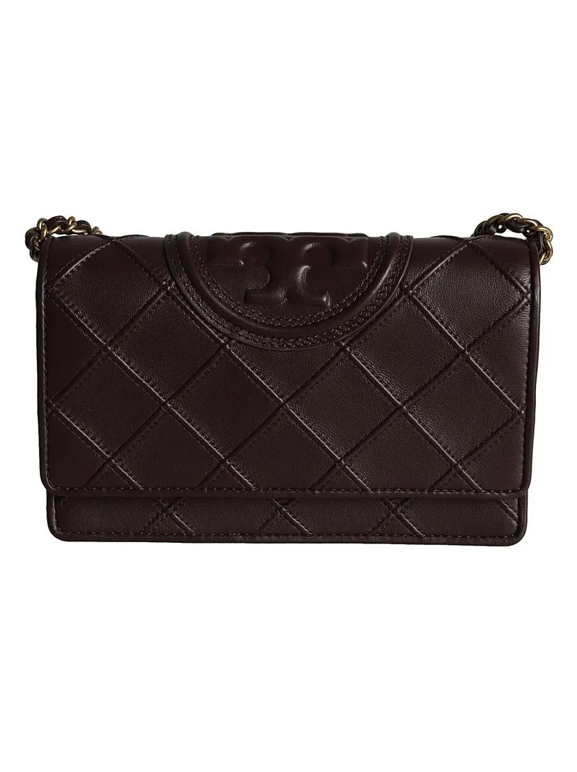 TORY BURCH Bruin Leren Soft Wallet On Chain Brown Dames