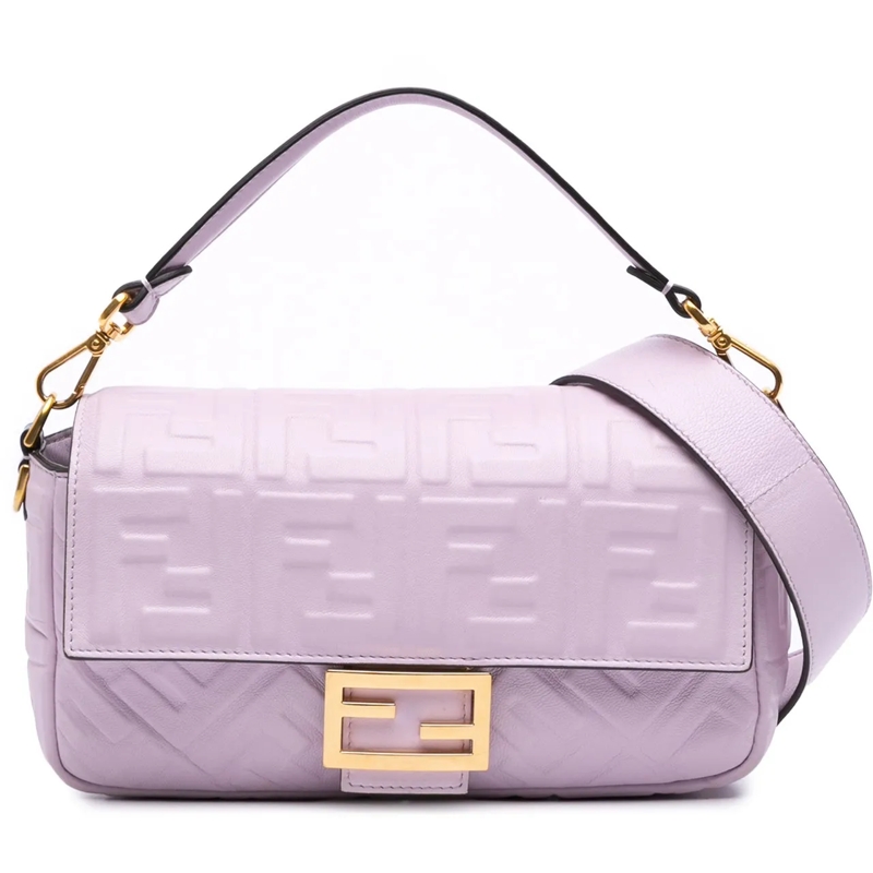 Fendi Sac à bandoulière Zucca Embossed Leather Baguette Satchel lila
