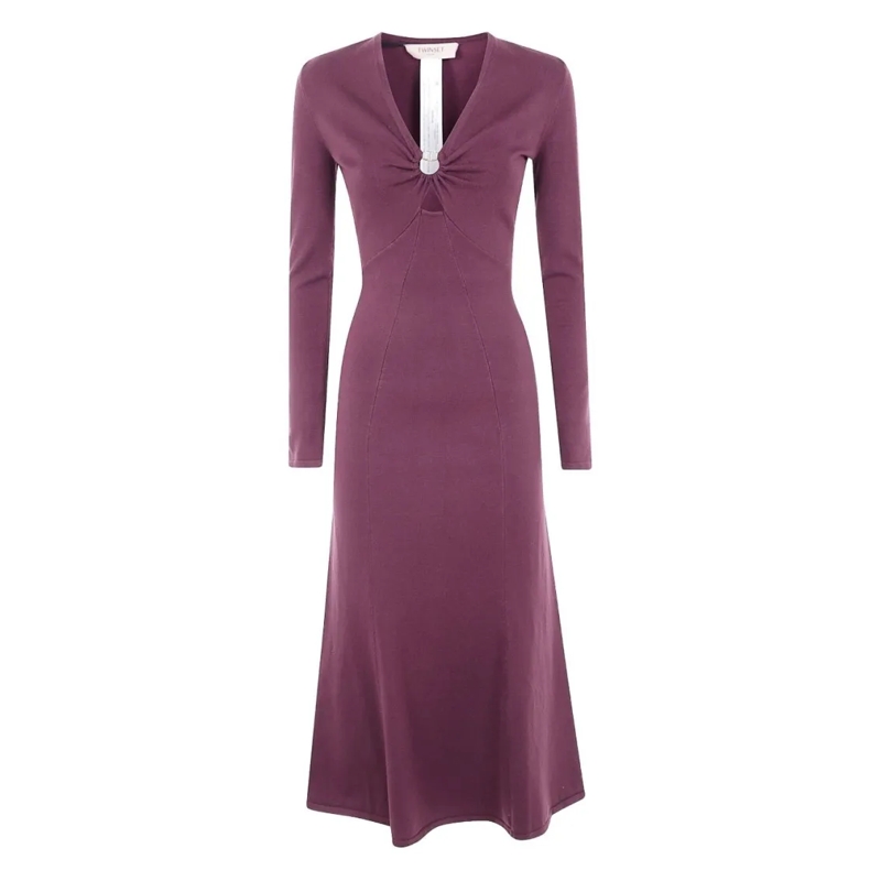 Twin-Set Robe midi Fitted Bodice Dress With Twist Detail And Flared S Purple