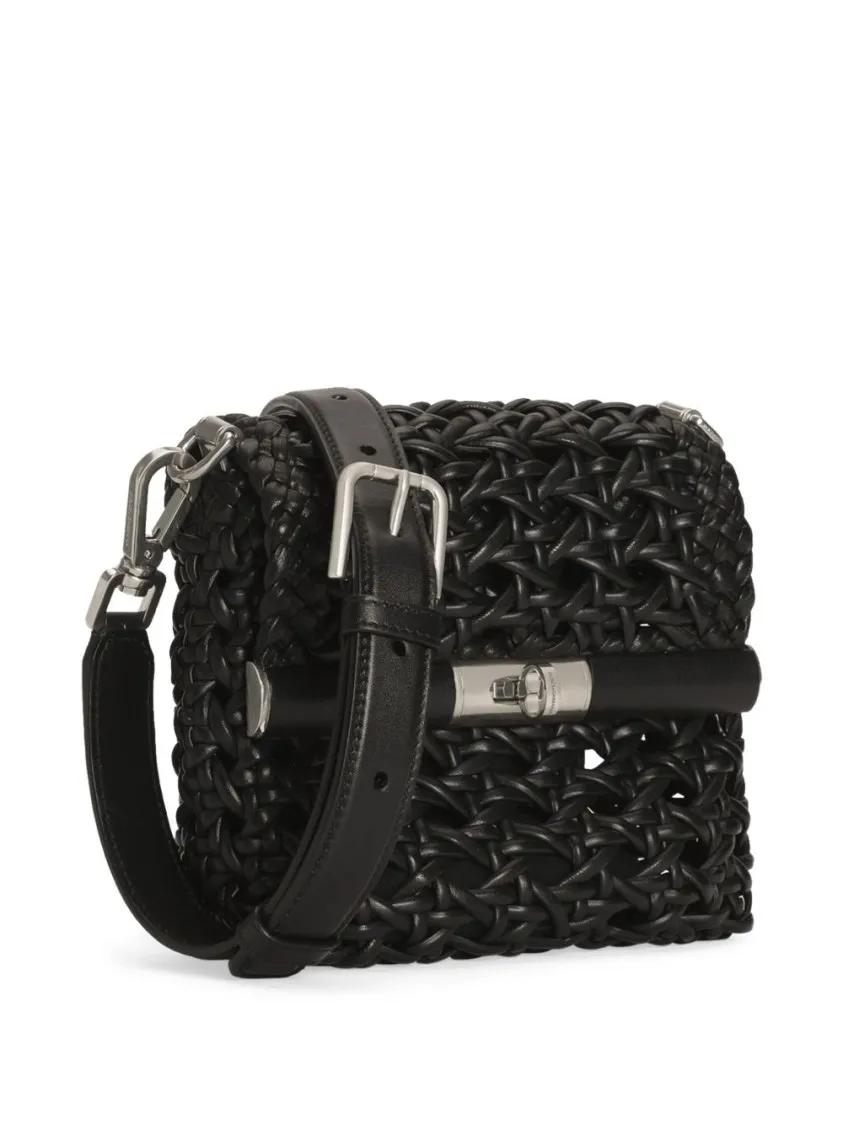 Thumbnail - Dolce&Gabbana Hobo Bags - Woven Design Black Bag With Twist-Lock Closure And - Gr. unisize - in Schwarz - für Damen