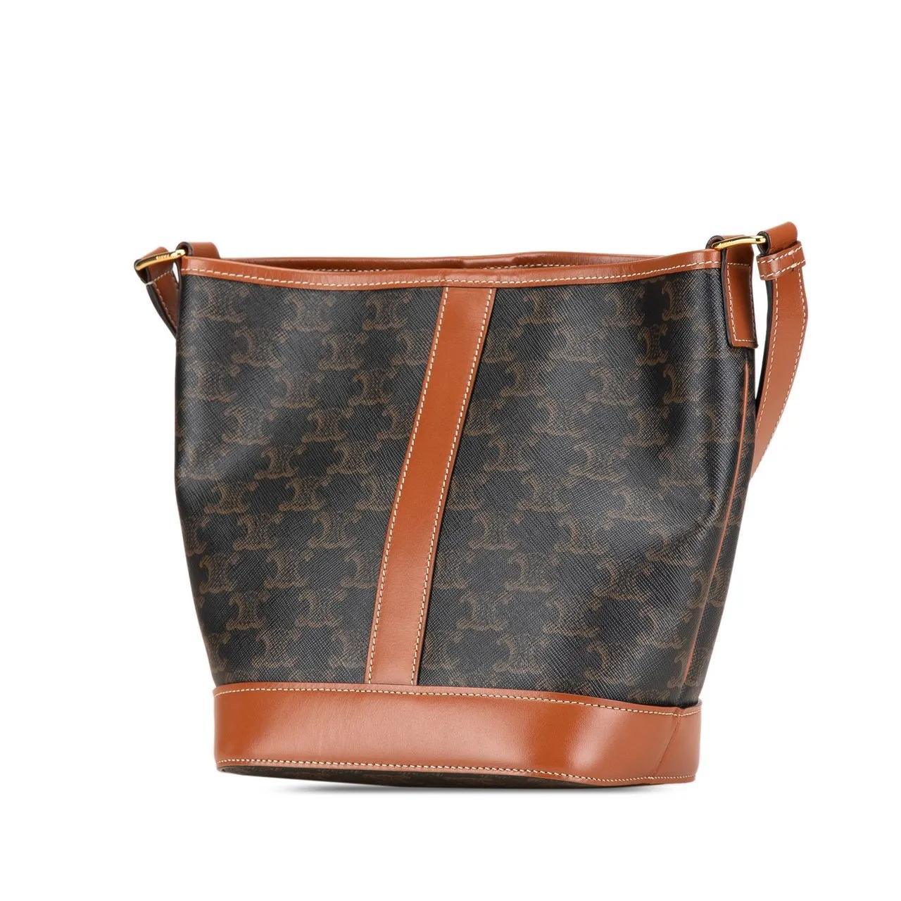 Celine Hobo bags 2020 Small Triomphe Coated Canvas Bucket Bag in bruin
