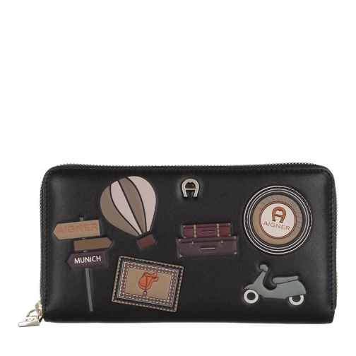 AIGNER Holiday Wallet Black Portemonnaie mit Zip-Around-Reißverschluss