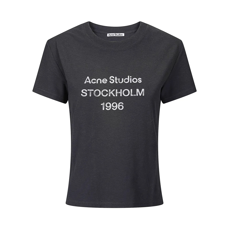 Acne Studios T-shirt Front-Print Cotton And Hemp T-Shirt With Classic C Black