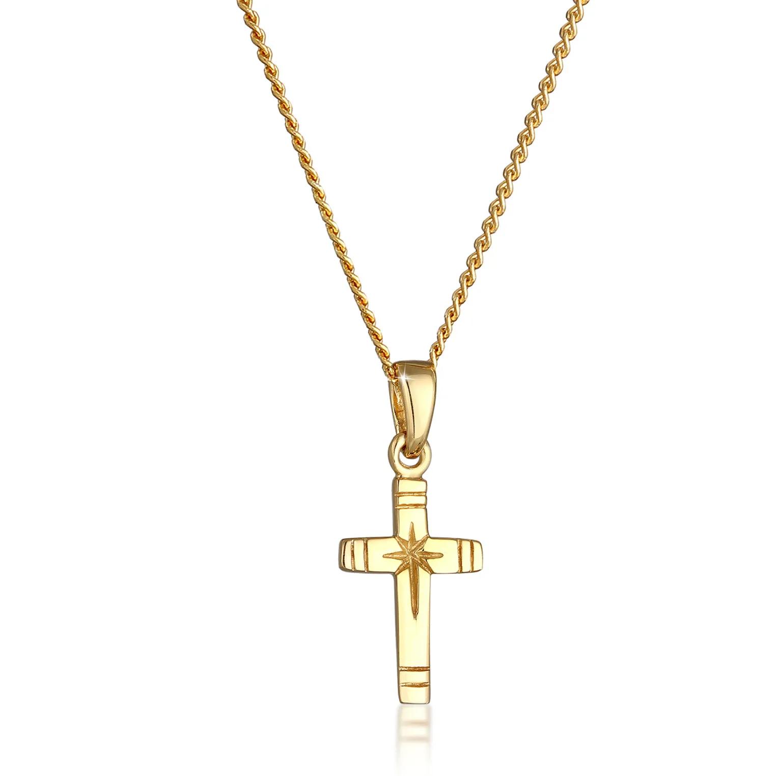 Elli Halsketten - Halskette Kreuz Anhänger Religion Panzerkette 585e - Gr. unisize - in Gold - für Damen