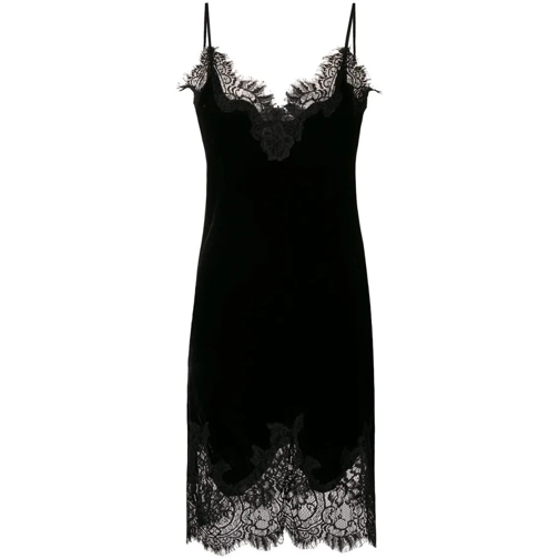 Gold Hawk Black Lace Trim Velvet Slip Dress Black Abiti midi