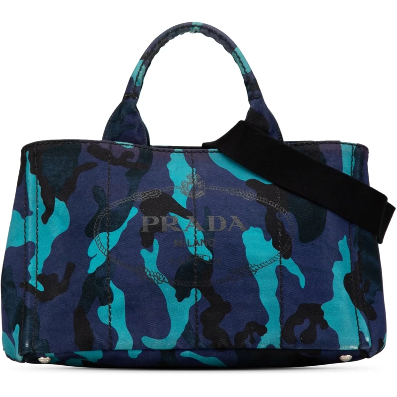 Prada Schultertasche Canvas Camouflage Canapa Logo Satchel blau