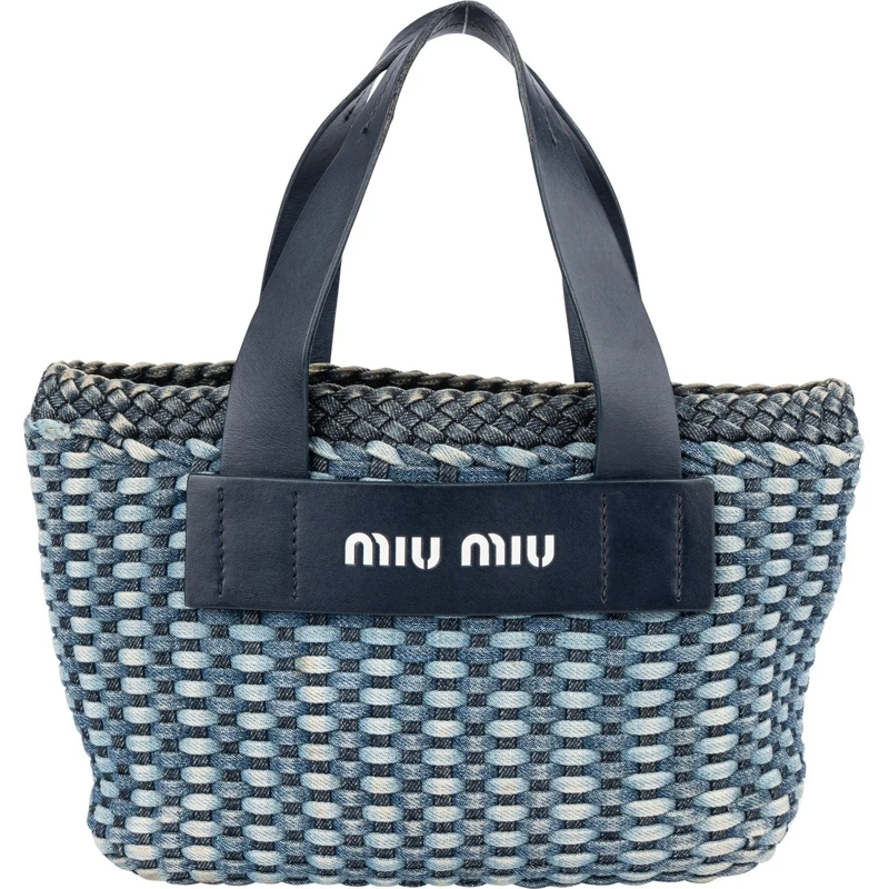 Miu Miu Schultertasche Miu Miu Braided Denim Bucket Handbag blau