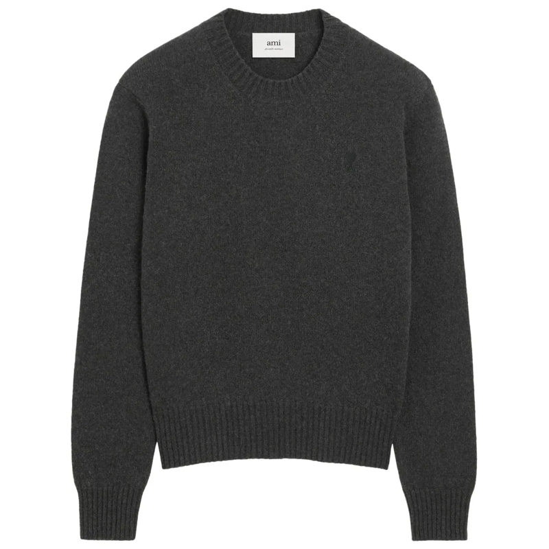 AMI Paris Pull Crew Neck Cashmere Blend Sweater Grey